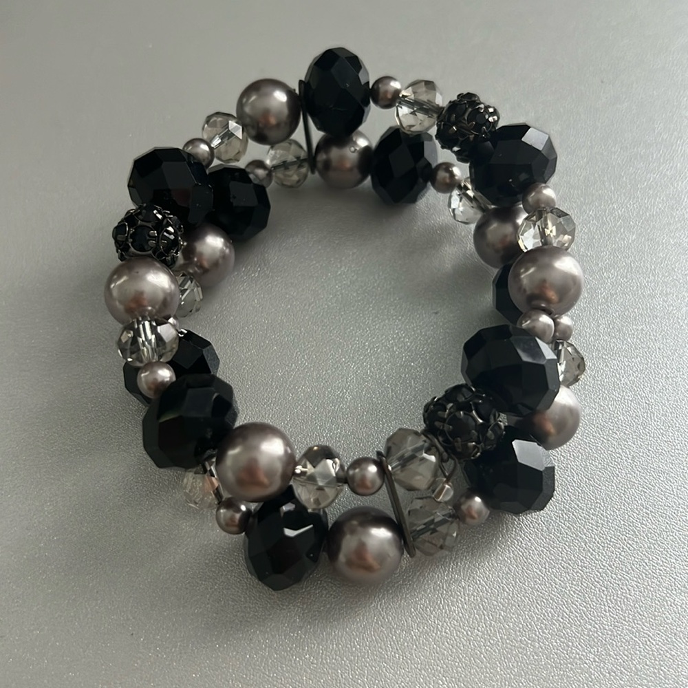 Black and Grey Beaded Double Strand Bracelet